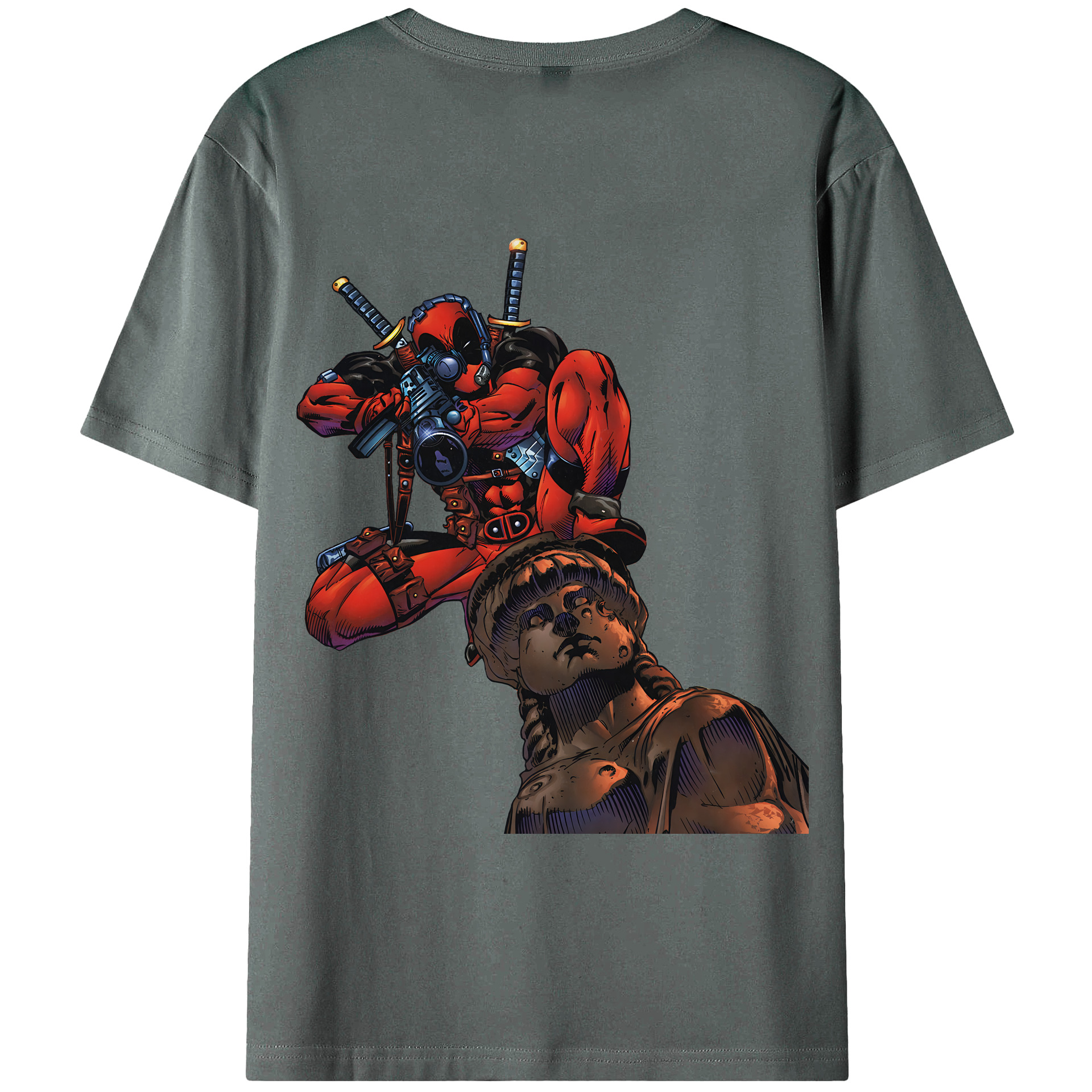 （画像用） Deadpool デッドプール 綿100％ メンズ半袖Tシャツ（バックプリント） 通気性